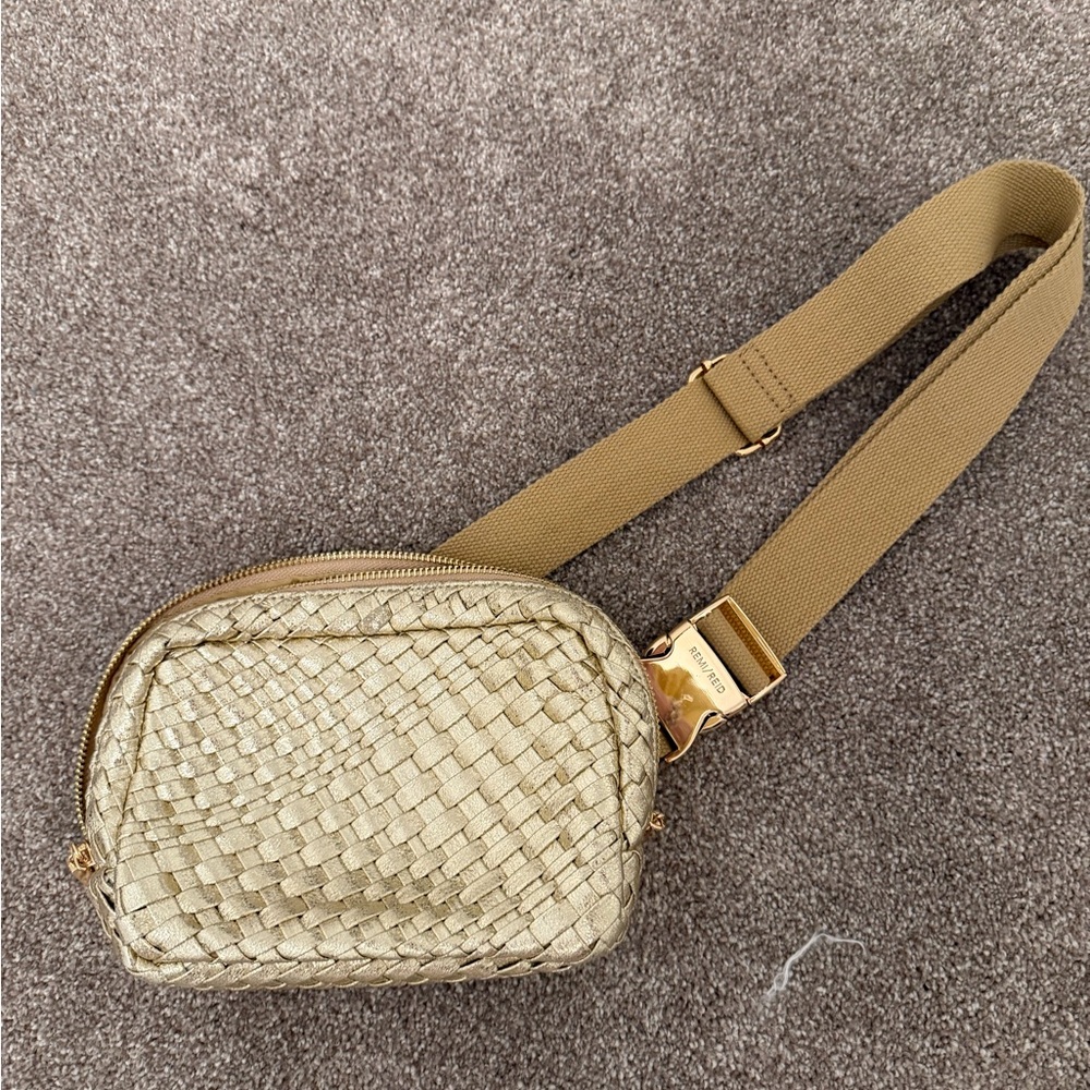 Remi Reid Gold Woven Crossbody Bag
